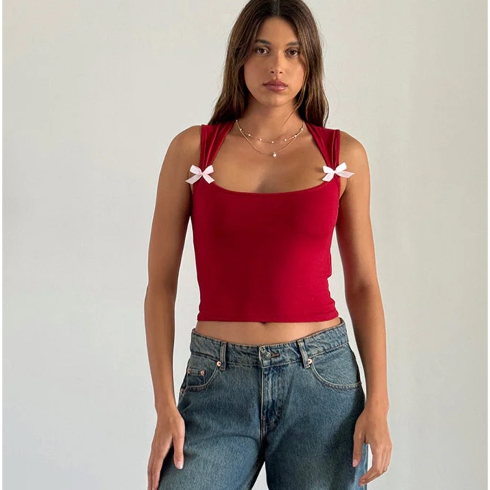 Motel Red pink bow Top